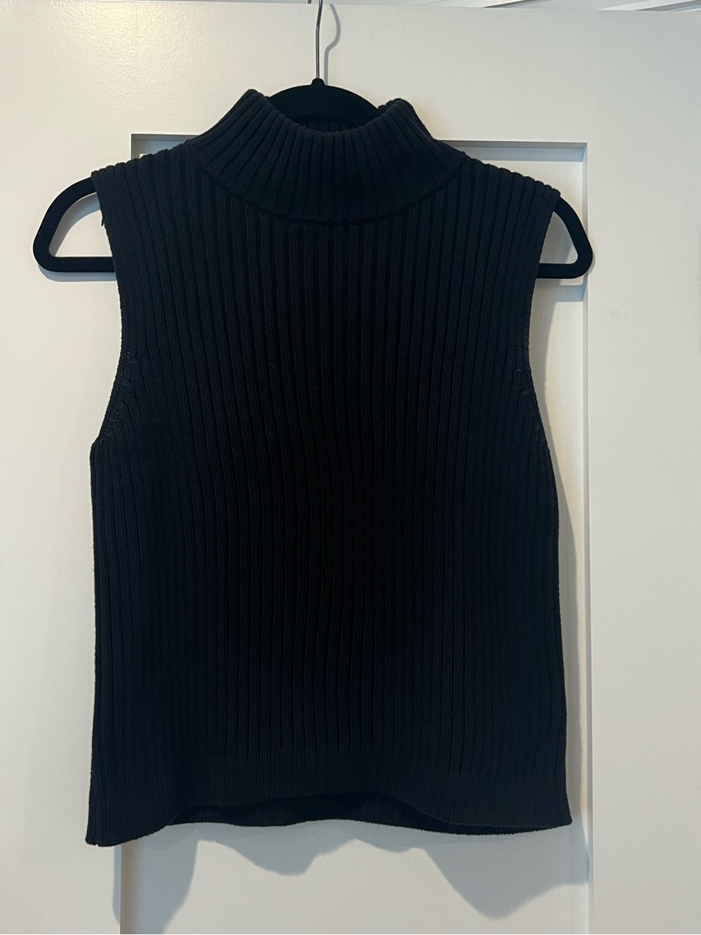 All Saints Black Cotton Ribbed Turtleneck Sleeveless Sweater [Small]